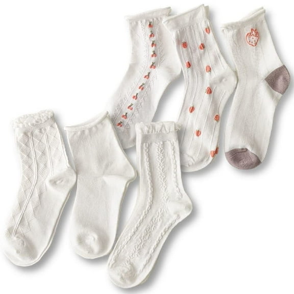 5/6/10 Pairs of Women's Vintage Floral Patterned Cute Ruffle Cartoon Cotton Crew Socks