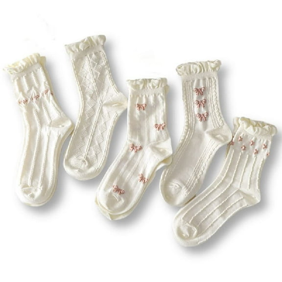 5/6/10 Pairs of Women's Vintage Floral Patterned Cute Ruffle Cartoon Cotton Crew Socks