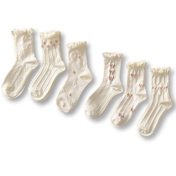 5/6/10 Pairs of Women's Vintage Floral Patterned Cute Ruffle Cartoon Cotton Crew Socks