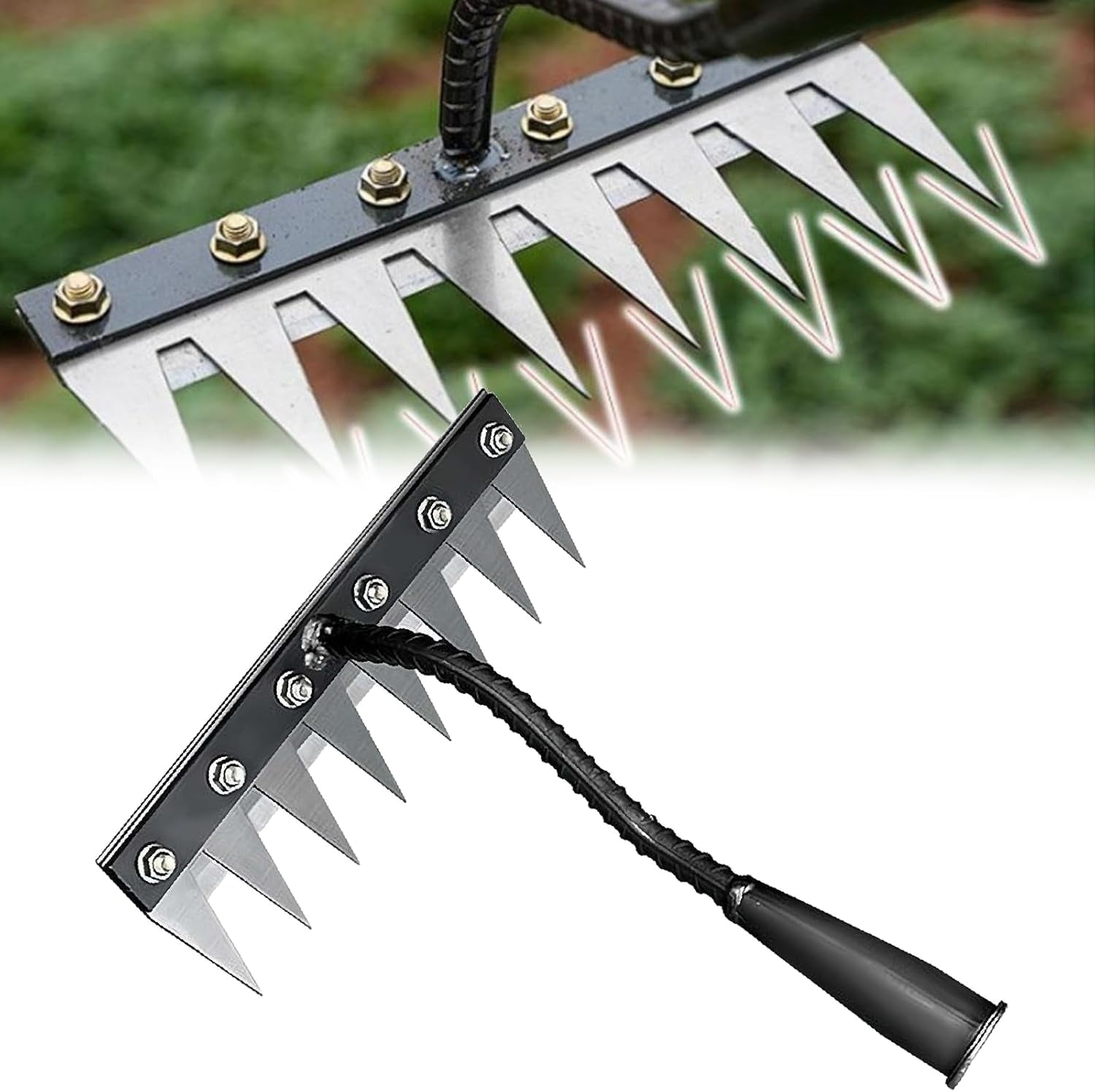 5/6/7/8 Teeth Carbon Steel Garden Weeding Rake, 2025 New Manual Weeder ...