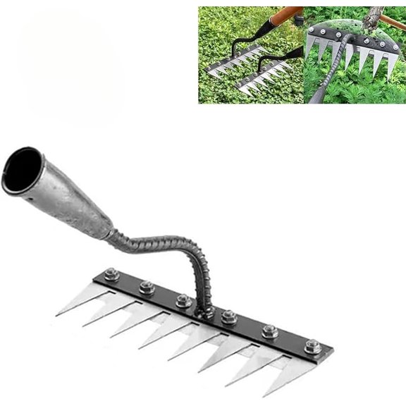 5/6/7/8 Teeth Carbon Steel Garden Weeding Rake, 5/6/7/8 Weed Rake with Carbon Steel Garden Teeth, Garden Rakes Metal Heavy Duty, Iron Rake for Gardening and Weeding, Weed Rake