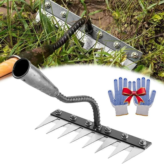 5/6/7/8 Teeth Carbon Steel Garden Weeding Rake,Carbon Steel Garden Weeding Rake,Garden Rakes Metal Heavy Duty,for Backyard Lawn Gardening Weeding Loosening Tools (7Teeth)