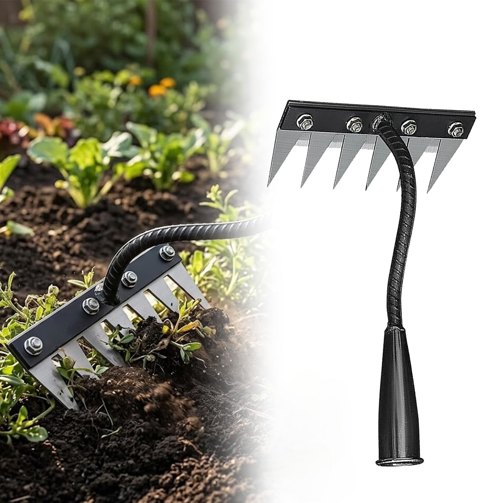 5/6/7/8 Teeth Carbon Steel Garden Weeding Rakes,Heavy-Duty Garden Weed Puller Tool for Lawn Yard Gardens Farm