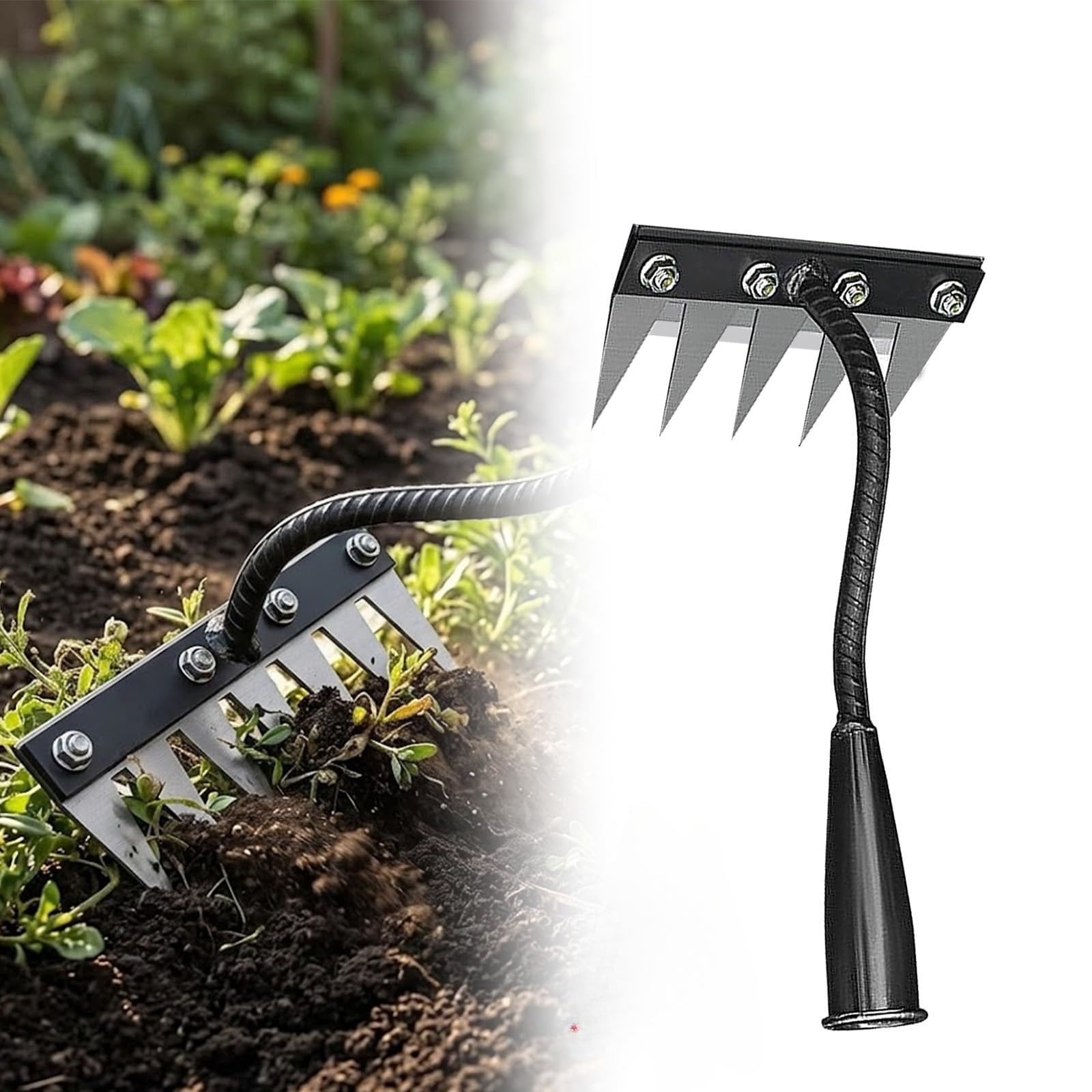 5/6/7/8 Teeth Carbon Steel Garden Weeding Rakes,Heavy-Duty Garden Weed Puller Tool for Lawn Yard Gardens Farm