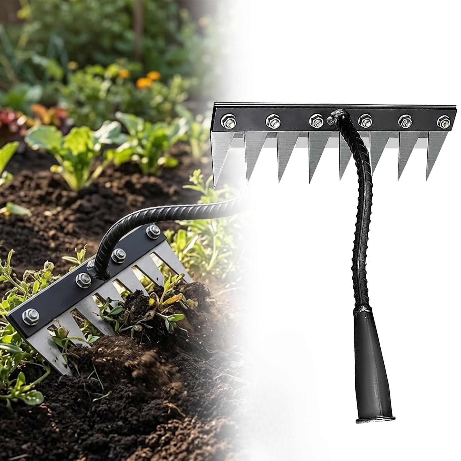 5/6/7/8 Teeth Carbon Steel Garden Weeding Rakes,Heavy-Duty Garden Weed Puller Tool for Lawn Yard Gardens Farm