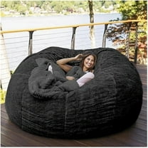 5 6 7 FT Bean Bag Chair Cover Chair Cushion, Big Round Soft Fluffy PV Velvet Sofa Bed Cover(it was only a Cover, not a Full Bean Bag) Living Room Furniture Lazy Sofa Bed Cover, Black, 5FT