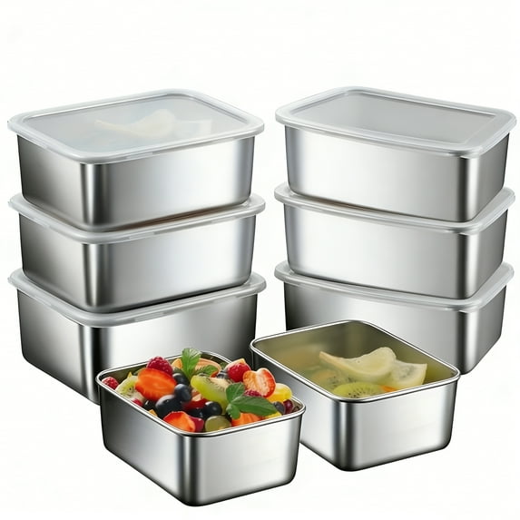 5/6/8-Piece Stainless Steel Food Storage Containers with Lids Refrigerator-Safe Containers Storage Boxes Meal Prep Containers Food Storage for Meal Prep, Lunch Boxes, Office Use, Outdoors, Picnics