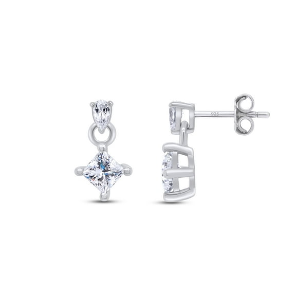 5/6 Ct Princess & Round Cut Lab Created Moissanite Diamond Stud Earrings For Women 14k White Gold Plated 925 Sterling Silver (D Color,VVS1 Clarity,0.84 Clarity)