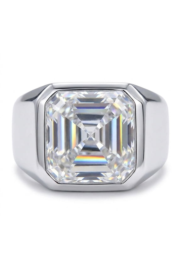 5.6 Ct White Moissanite Asscher Solitaire Ring - 925 Sterling Silver Gold Vermeil Size 7 US