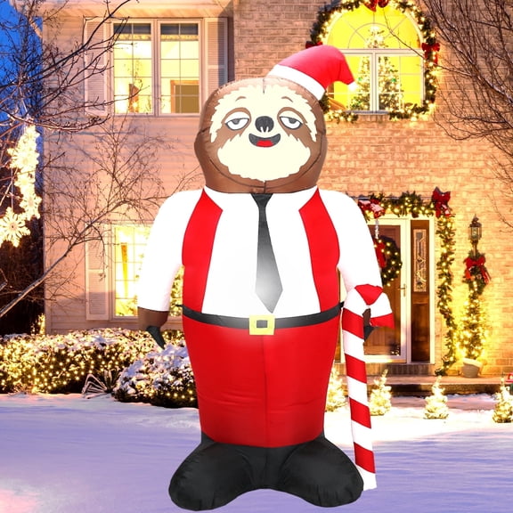 KINQUINN 5.6 ft Christmas Blow-up Sloth Gentleman With Cane & Xmas Hat, LED Lighted Inflatable For Garden Lawn Holiday Party