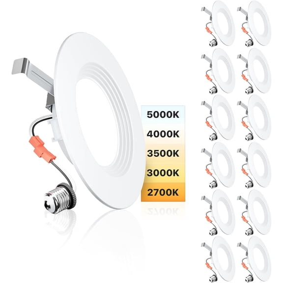 5/6 Inch 5CCT LED Can Lights 12 Pack, Retrofit Led Recessed Lighting, Baffle Trim, Dimmable, 9W=110W, 1000LM, 2700K/3000K/3500K/4000K/5000K Selectable, IC Rated - ETL & FCC