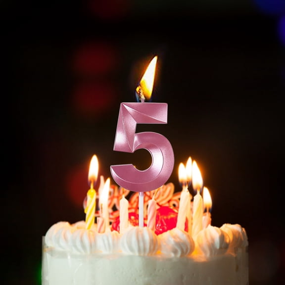 5.6 Inch Large 3D Number Birthday Candle for Cake Decoration, Extended Thick Wax Number Candle for Party Celebration, Pink Cake Topper Candle for Anniversary Milestone, Number 5, By Harlik