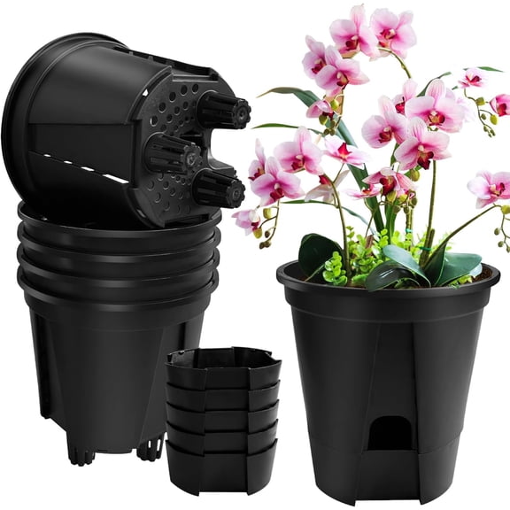 5- 6 Inch Naked Root Planter Self Watering Pots Set with Holes for Indoor/Outdoor , Planter Pot with Watering Hole/Reservoir and Air Pipes, Black