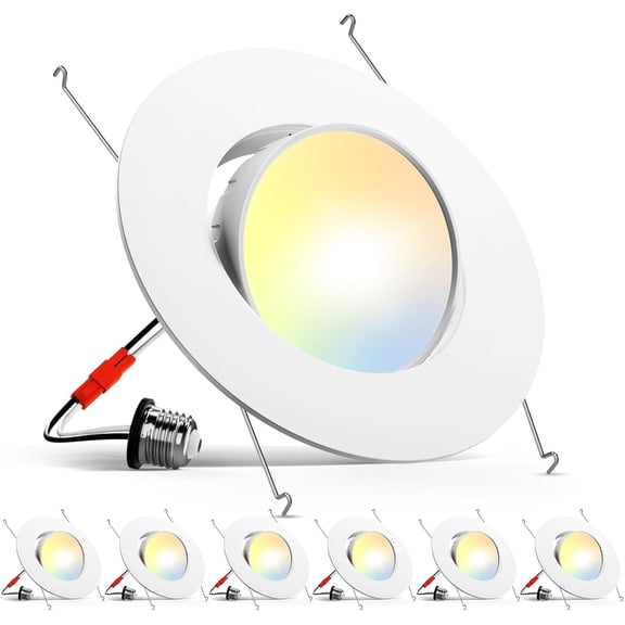 5/6 Inch Retrofit Eyeball Gimbal Can Lights 6 Pack, Metal Trim, 5CCT LED Recessed Lights Directional Angled Trim Adjustable Ceiling Downlight, 16W=150W, 1500 LM- ETL&FCC