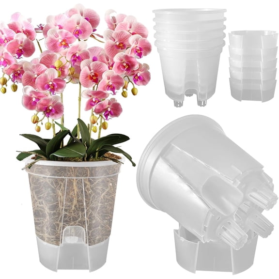 5- 6 Inch Self Watering Naked Root Planter Pots with Drainage Holes & Reservoir, Planters with Air Pipes for Indoor Outdoor ,Clear