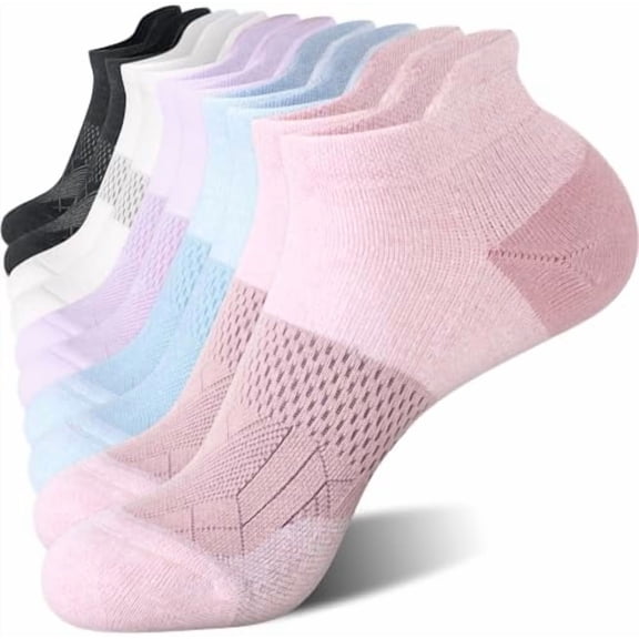 5-6 Pairs Ankle Running Socks for Women Athletic Cushioned Low Cut Tab Sports Socks