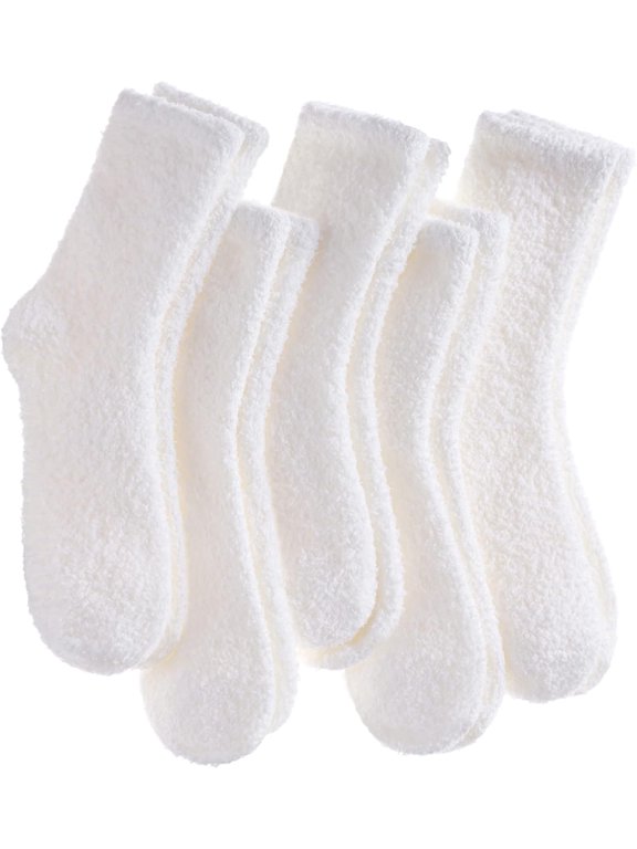 5 /6 Pairs Womens Fuzzy Slipper Socks Super Soft Microfiber Fluffy Cozy Winter Warm Fuzzy Crew Socks
