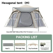 5-6 Person Hexagonal Instant Pop- Up Tent - 2 Doors, 4 Mesh Windows, Waterproof & Sunscreen, Easy Setup with Fiberglass Poles & Ropes, Durable Oxford Fabric for Camping, Beach, Hiking (Beige), Campin