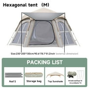 5-6 Person Hexagonal Instant Pop- Up Tent - 2 Doors, 4 Mesh Windows, Waterproof & Sunscreen, Easy Setup with Fiberglass Poles & Ropes, Durable Oxford Fabric for Camping, Beach, Hiking (Beige), Campin