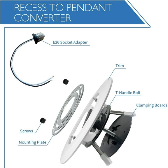 5/6" Recessed Can Light Conversion Kit to Pendant Light,Hanging Light Upgrade,for Ceiling Fan Light Fixture,White Finish,Ideal for Kitchen,Bedroom,Livingroom,2 Pack