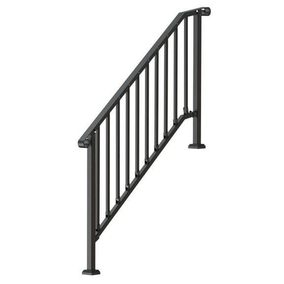 Dranite 5-6 Step Outdoor Handrail for Seniors - Black Retro Arch Design Safety Rail with Easy Installation for Porch, Deck, and Stairs