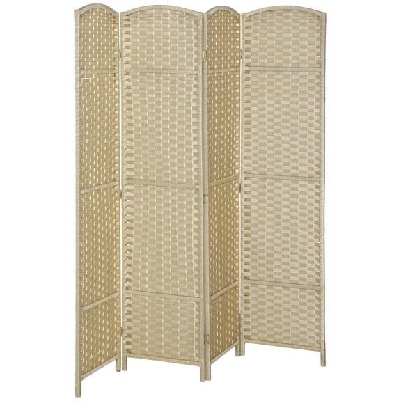 5.6' Tall Folding Room Divider, 4-Panel Freestanding Privacy Screen for Home Office or Bedroom, Beige Partition
