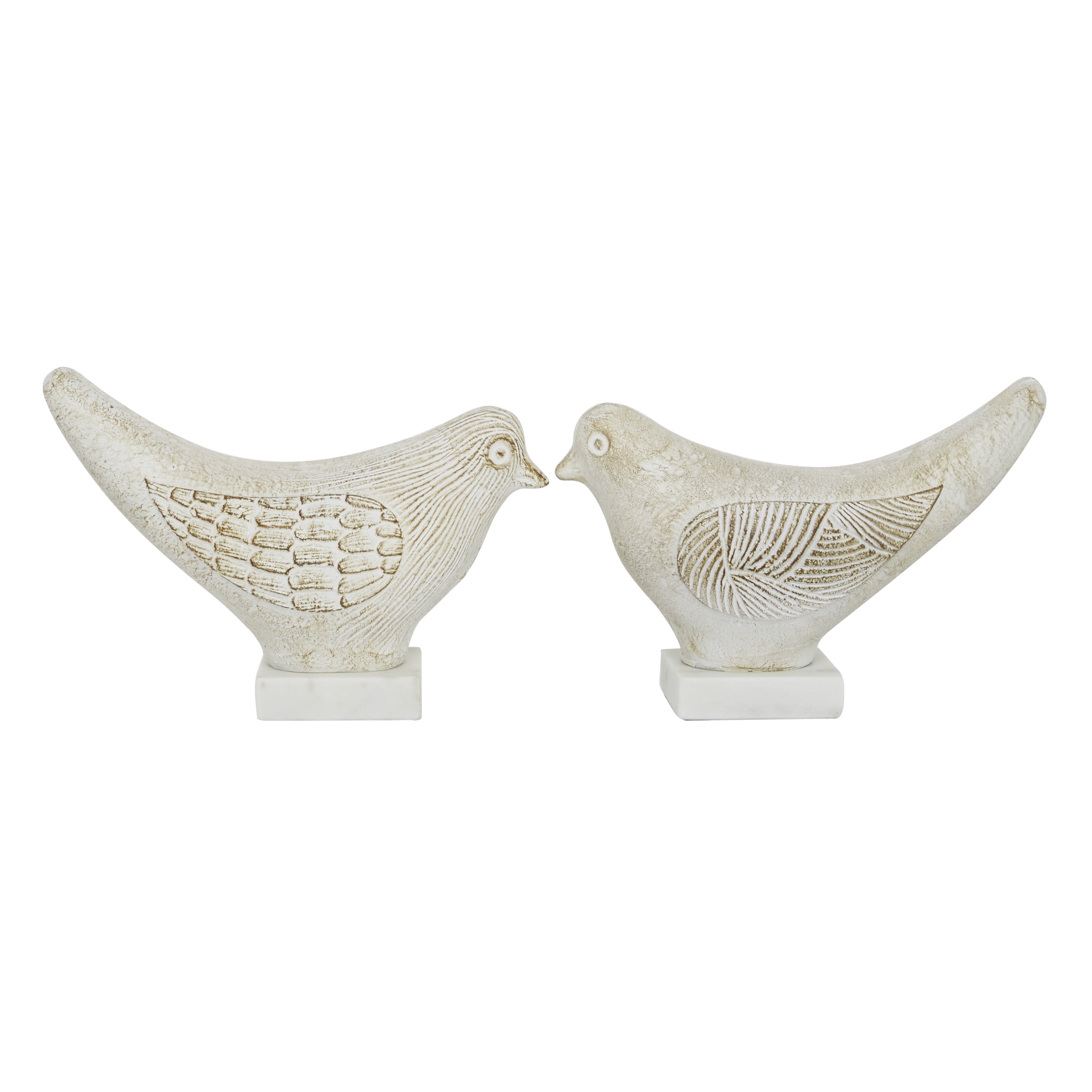 5", 6"W White Ceramic Bird Sculpture, by DecMode (2 Count)