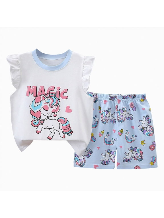 5-6 Years Baby Long Sleeve Pajama Sets, Toddler Boy Girl -Piece Sleepwear Flying Sleeve Top Shorts Set for 0 6 12 18 24 M 1t 2t 3t 4t 5t 6t Pajamas & Dailywear Set Blue