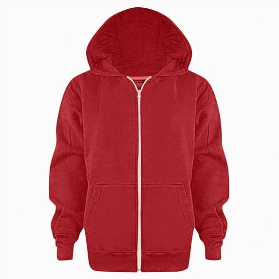 5-6 Years Child Boys Girls Zipper Sweatshirt Hoodies Soft Full Zip Hooded Sweatshirts For Teens Kids Unisex Red Hoodie