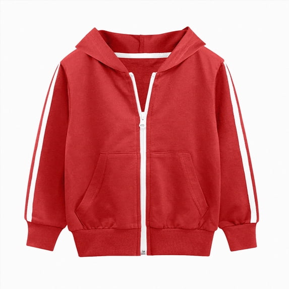 5-6 Years Child Boys Long Sleeved Hooded Sweatshirt Casual Zippered Boys Sweatshirt for Fall and Winter Red Hoodie