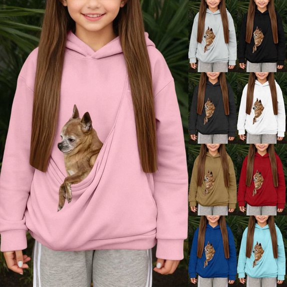 5-6 Years Child Girls And Boys Pet Pouch Hoodies Oversized Cat And Dog Pouch Sweatshirtst Puppy Pullover Hoodie With Pockets Back to School Play Daily Fall Winter Wear Blue Sweatshirtst