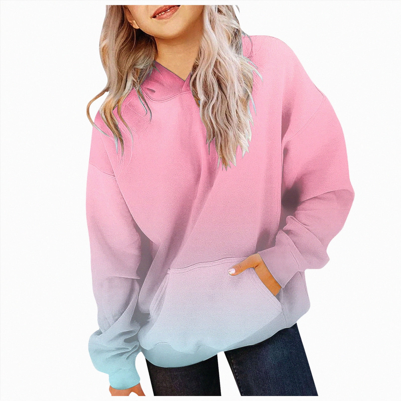 5-6 Years Child Girls' Hoodie Gradient Lined Sweatshirt With Hood ...