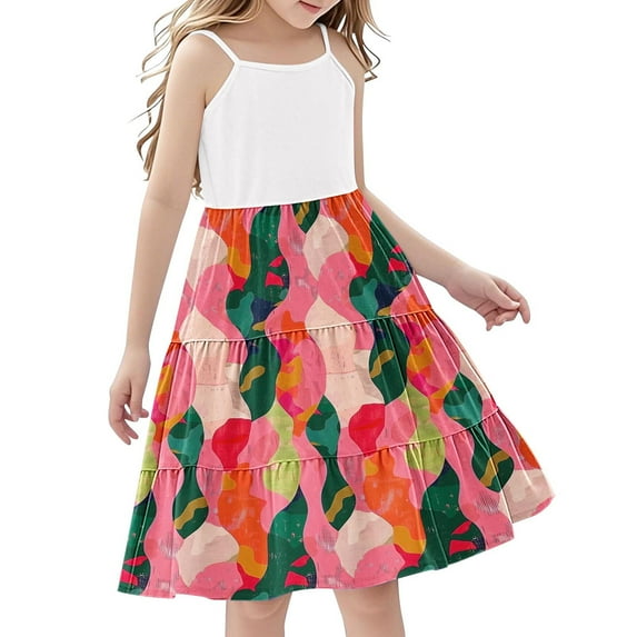 5-6 Years Girl's Short Sleeve Floral Print Loose Casual Long Maxi Dress with Pockets 4-12 Years