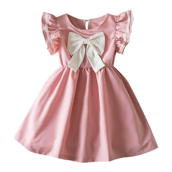 5-6 Years Girls Dress Ruffle Sleeves Bridesmaid Wedding Princess Children's Bow Birthday Ball Party Show Evening Clothes