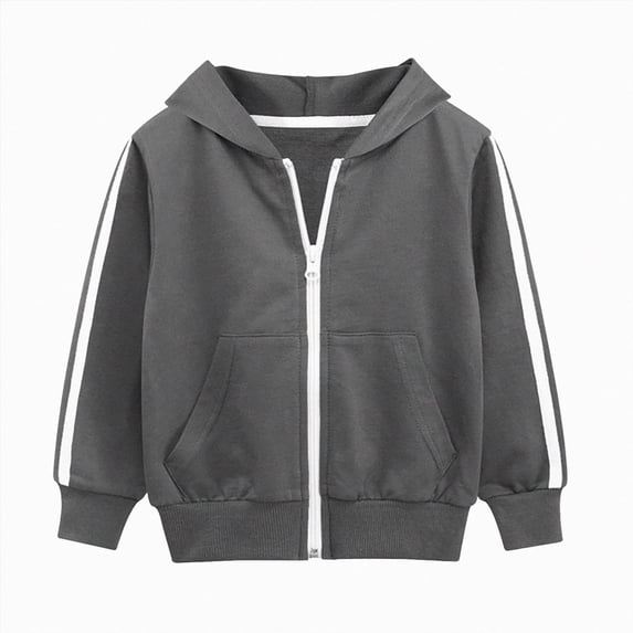 5-6 Years Little Boys Hooded Sweatshirt Zip Up Jacket with Contrast Stripes and Pockets