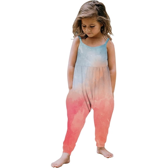 5-6 Years Toddler Baby Girl Jumpsuit One Piece Dinosaur Sleeveless Strap Romper Harem Pant with Pockets Summer Outfit Clothes Multicolor