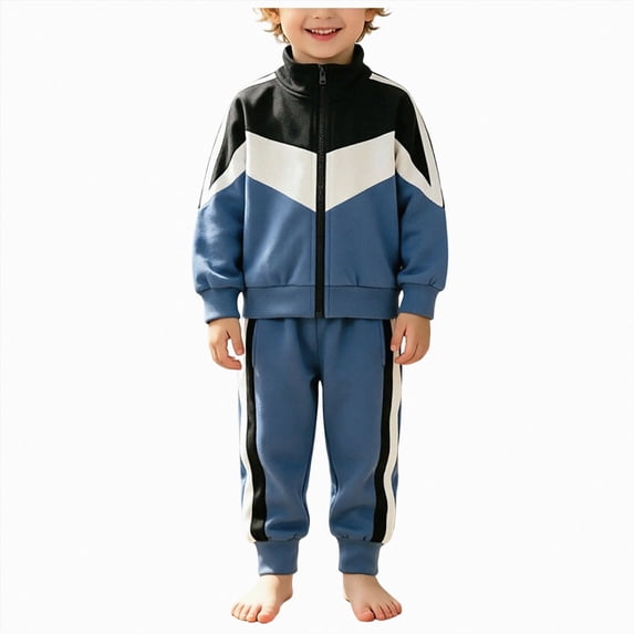 5-6 Years Toddler Boys 2 Piece Tracksuit Set Color Block Zip Up Jacket and Stripe Pants