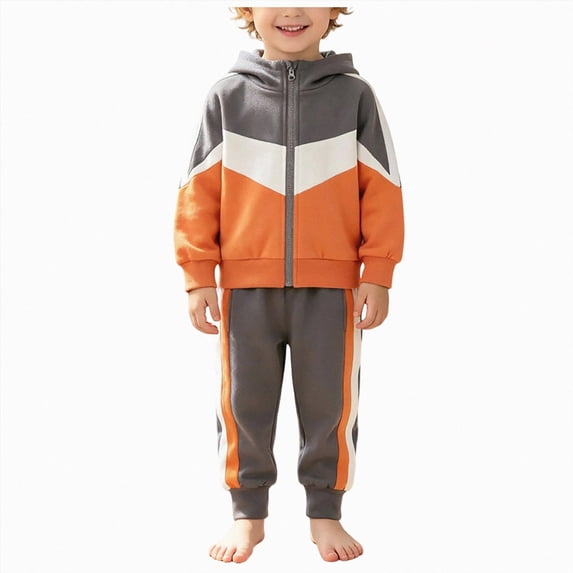 5-6 Years Toddler Boys 2 Piece Tracksuit Set Color Block Zip Up Jacket and Stripe Pants