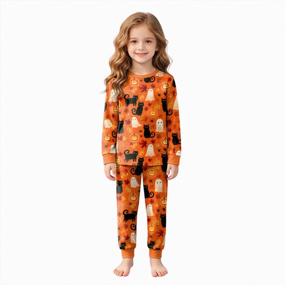 5-6 Years Tween Halloween Boy Girl Pumpkin Pajama Set Button Sleepwear Girls Matching Pajama Sets Girls Pj Set