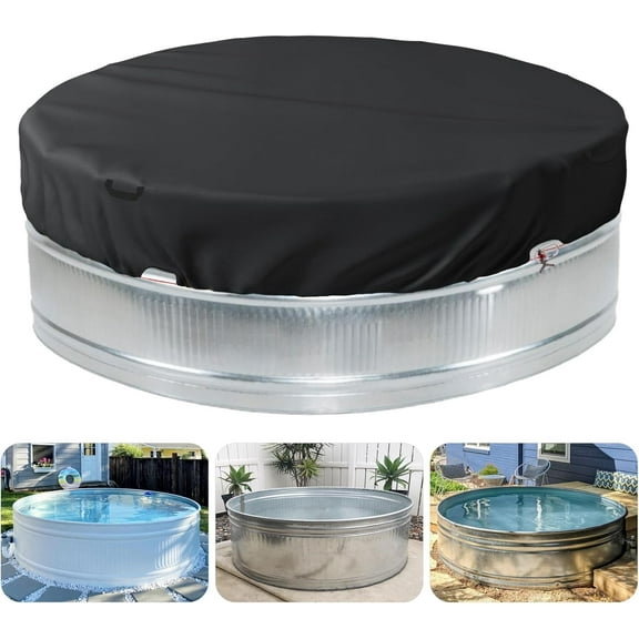 5-6 ft Steel Round Stock Tank Pool Cover - Heavy Duty Waterproof Covers for Trough Pool, Wire Rope & Winch Design Increase Stability - Black