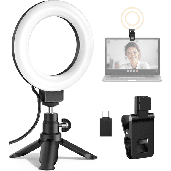 5" 60 LED Selfie Ring Light for Video Conference Lighting, On-Camera Video Lights Desktop Clip on Webcam Light Kit with Desk Tripod for Monitor Laptop Computer Zoom Call Live Streaming