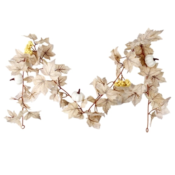 5.64FT Artificial Maple Leaf & Pumpkin Vine Garland for Fall Thanksgiving Decor – Realistic Textured Faux Leaves and Gourds, Flexible Wire Stem, Farmhouse Mantel Staircase Table Decoration