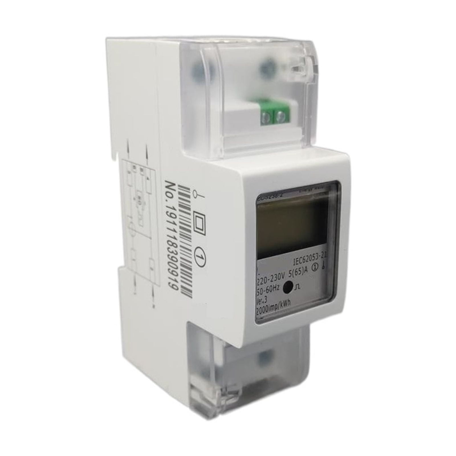 5(65)A Single Phase Din Rail KWH Watt Hour Din-rail Energy Meter LCD Power Consumption Monitor Monitor KWh Meter Wattmeter ,Overload Protection