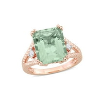 5.67 Carat (Ctw) Green Quartz and White Topaz Ring in Pink Sterling Silver for Women