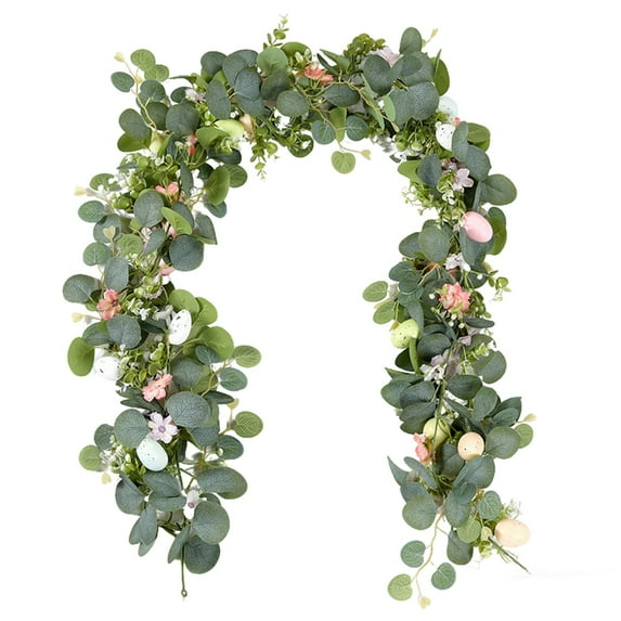 5.6FT Easter Egg Eucalyptus Garland, Spring Vine with Easter Eggs Flowers,Artificial Garlands Easters Decorations Spring Garland for Rustic Mantle Front Door Fireplace Wall Window Indoor Outdoor Home