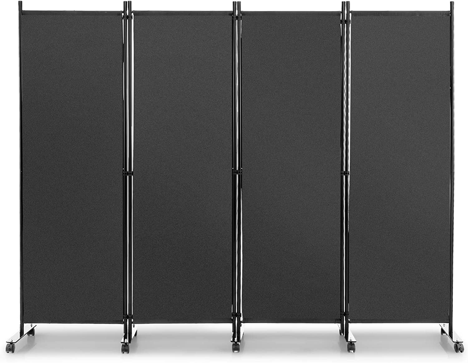 5.6Ft Folding 4 Panel Room Divider with Rollers Grey 89" Wide