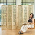 thumbnail image 1 of 5.6Ft Room Divider Folding Wood Simple Carved Partition Screen for Home Office Garden - 6 Panels (Natural), 1 of 18