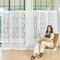 thumbnail image 1 of 5.6Ft Room Divider Folding Wood Simple Carved Partition Screen for Home Office Garden - 6 Panels (White), 1 of 17
