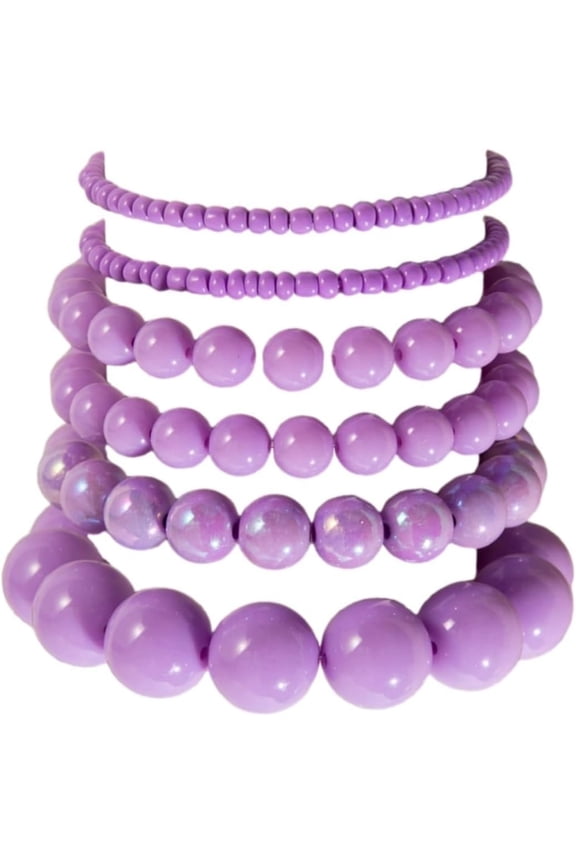 5/6Pcs Set Bohemian Colorful Multilayered Round Bead Stretch Adjustable Bracelet Retro Chunky Jewelry Charm Holiday Boho 80s 90s Pink Purple Stackable Strand Bracelet
