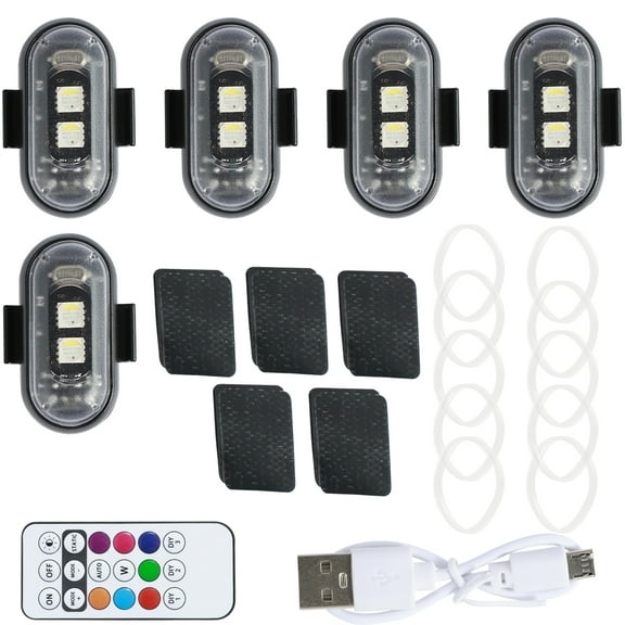 5/6Pcs Wireless LED Flashing Lights with Remote Control 8 Colors High Brightness LED Drone Anti Collision Light Waterproof Rechargeable LED Warning Lights for Cars Drone Motorcycle Bike
